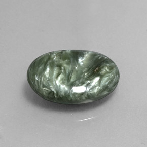 Serafinita verde natural de 6,11 ct, corte óvalo, opaco