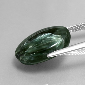 Serafinita verde natural de 8,76 ct, corte óvalo, opaco