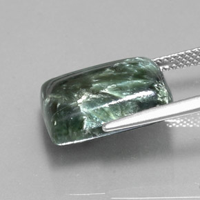 Serafinita verde natural de 9,56 ct, baguette, opaco