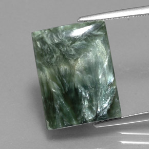 Serafinita verde natural de 10,42 ct, baguette, opaco