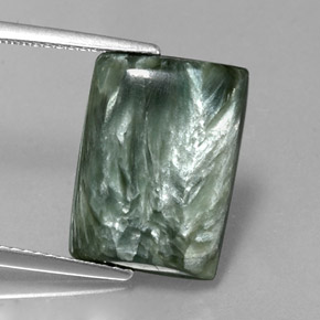 Serafinita verde natural de 6,56 ct, baguette, opaco