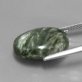 Serafinita verde natural de 8,08 ct, corte óvalo, opaco