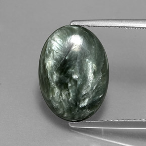Serafinita verde natural de 6,39 ct, corte óvalo, opaco
