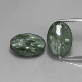 Gemas de serafinita verde natural de 12,01 ct, corte óvalo, opaco