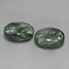 Gemas de serafinita verde natural de 12,01 ct, corte óvalo, opaco