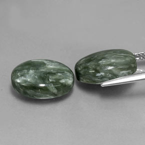 Gemas de serafinita verde natural de 12,01 ct, corte óvalo, opaco