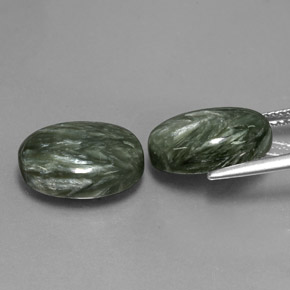 Gemas de serafinita verde natural de 11,70 ct, corte óvalo, opaco