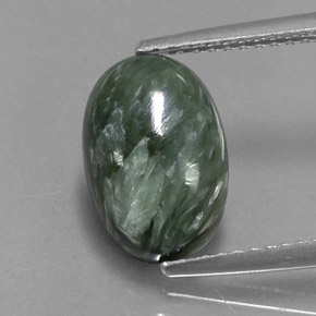Serafinita verde natural de 3,12 ct, corte óvalo, opaco