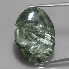 Serafinita verde natural de 20,23 ct, corte óvalo, opaco