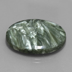 Serafinita verde natural de 17,29 ct, corte óvalo, opaco