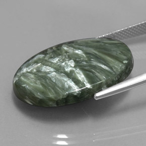 Serafinita verde natural de 17,29 ct, corte óvalo, opaco