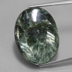 Serafinita verde natural de 21,95 ct, corte óvalo, opaco