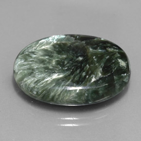 Serafinita verde natural de 21,95 ct, corte óvalo, opaco