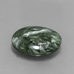 Serafinita verde natural de 6,39 ct, corte óvalo, opaco