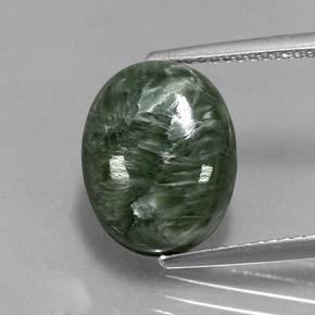 Serafinita Verde natural de 6.14 ct, Corte Óvalo, Opaco