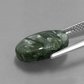 Serafinita verde natural de 5,38 ct, corte óvalo, opaco