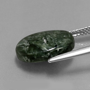 Serafinita verde natural de 5,06 ct, corte óvalo, opaco