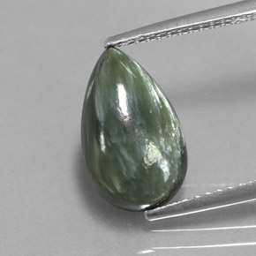 Serafinita verde natural de 3,48 ct, en forma de pera, opaco