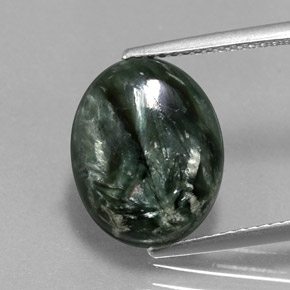 Serafinita verde natural de 5,08 ct, corte óvalo, opaco