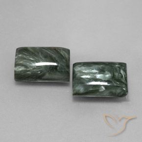 Gemas de Serafinita Verde oscuro natural de 14.67 ct, Corte Baguette, Opaco
