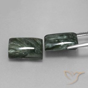 Gemas de Serafinita Verde oscuro natural de 14.67 ct, Corte Baguette, Opaco