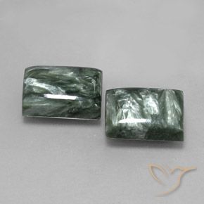 Gemas de Serafinita Verde medio natural de 15.92 ct, Corte Baguette, Opaco