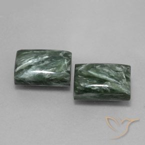 Gemas de Serafinita Verde medio natural de 15.52 ct, Corte Baguette, Opaco