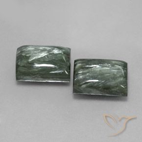 Gemas de Serafinita Verde medio natural de 15.99 ct, Corte Baguette, Opaco