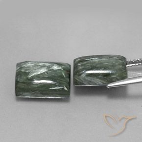 Gemas de Serafinita Verde medio natural de 15.99 ct, Corte Baguette, Opaco
