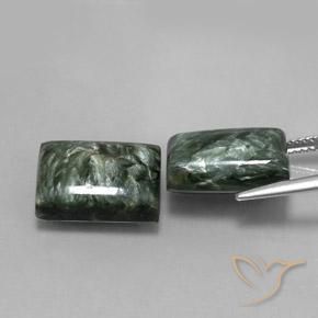 Gemas de serafinita Verde natural de 15.80 ct, Corte Baguette, Opaco