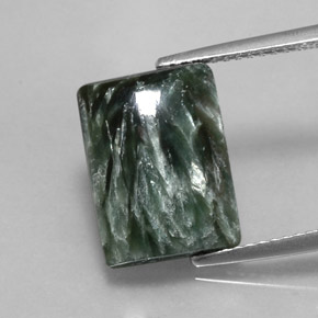 Serafinita verde natural de 5,99 ct, baguette, opaco