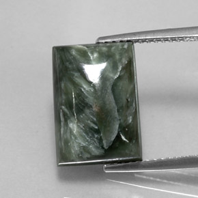 Serafinita verde natural de 7,16 ct, baguette, opaco
