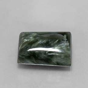 Serafinita verde natural de 7,16 ct, baguette, opaco