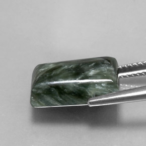 Serafinita verde natural de 7,16 ct, baguette, opaco