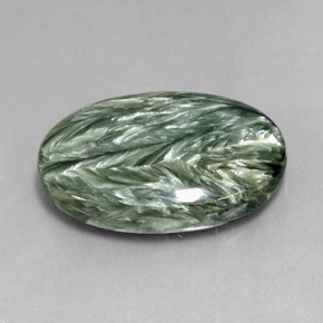 Serafinita Verde natural de 23.76 ct, Corte Óvalo, Opaco