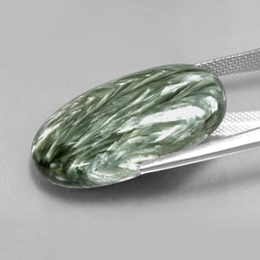 Serafinita Verde natural de 23.76 ct, Corte Óvalo, Opaco