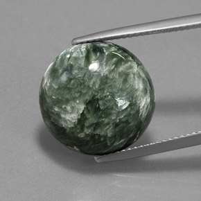 Serafinita Verde natural de 10.67 ct, Corte Redondo, Opaco