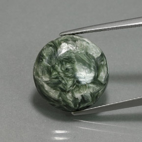 Serafinita verde natural de 9,92 ct, corte redondo, opaco