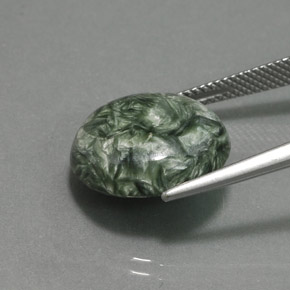 Serafinita verde natural de 9,92 ct, corte redondo, opaco