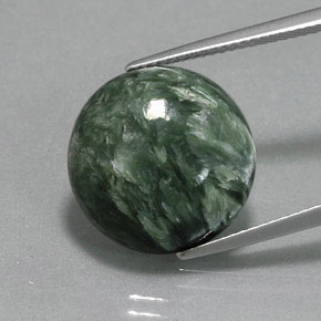 Serafinita verde natural de 10,49 ct, corte redondo, opaco