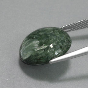 Serafinita verde natural de 10,49 ct, corte redondo, opaco