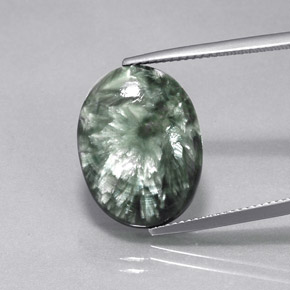 Serafinita Verde natural de 9.66 ct, Corte Óvalo, Opaco