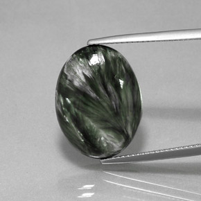 Serafinita verde natural de 9,42 ct, corte óvalo, opaco