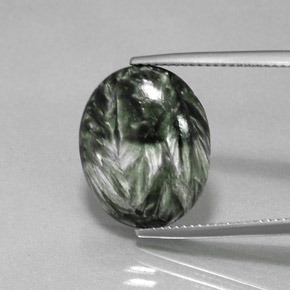 Serafinita Verde natural de 8.68 ct, Corte Óvalo, Opaco