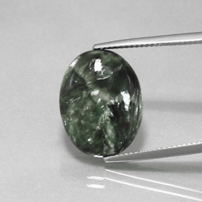 Serafinita verde natural de 9,52 ct, corte óvalo, opaco