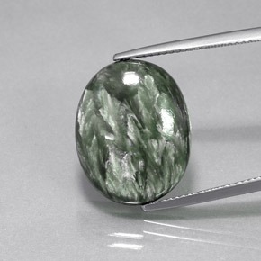 Serafinita verde natural de 11,95 ct, corte óvalo, opaco