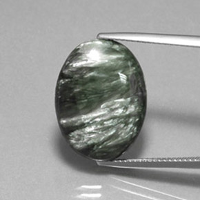 Serafinita verde natural de 11,21 ct, corte óvalo, opaco