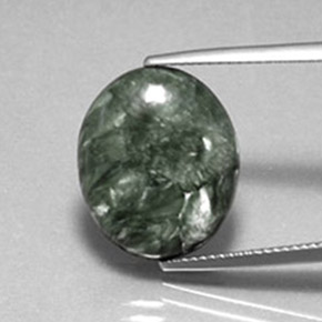 Serafinita verde natural de 8,60 ct, corte óvalo, opaco