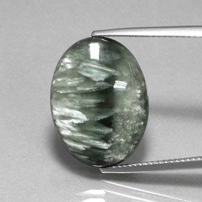 Serafinita verde natural de 12,26 ct, corte óvalo, opaco