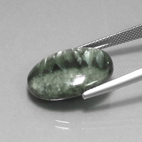 Serafinita verde natural de 12,26 ct, corte óvalo, opaco